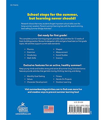 Summer Bridge Activities Kindergarten to 1st Grade Workbooks, K-1 Activity Book With Math, Reading Comprehension, Science, Fitness, Social Studies, Writing Practice, and Flash Cards (Volume 2)