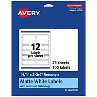 Avery Matte White Rectangle Labels, Sure Feed Technology, 1.25" x 3.75"