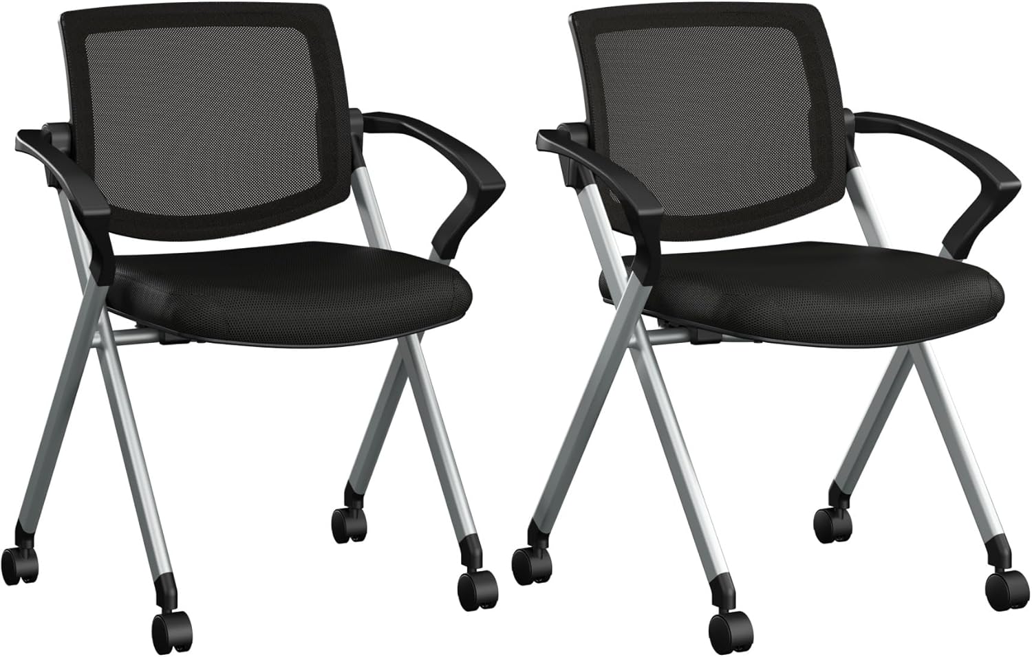Bush Business Furniture Folding Chairs with Arms - Set of 2, Commercial-Grade Guest Mesh Back Seating for Office, Banquet