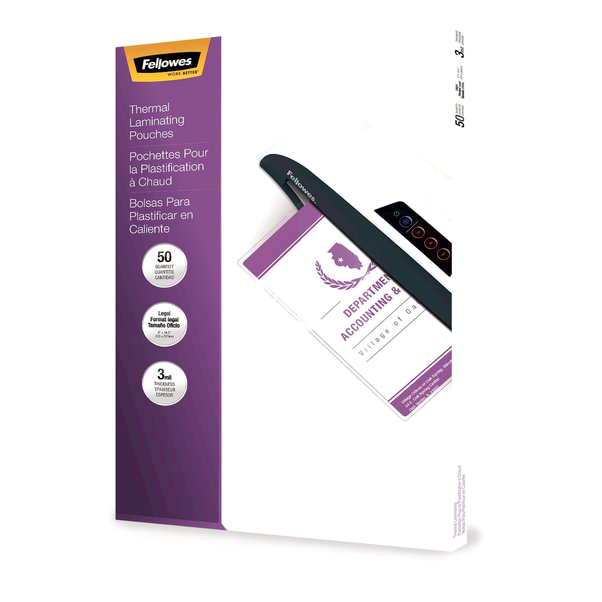 FELLOWES Thermal Laminating Pouches, Glossy, 3 mil, Legal
