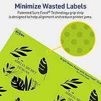 Avery Printable Round Labels, Sure Feed Technology, 3" Diameter, Bright Green, Print-to-The-Edge, Laser/Inkjet Printable