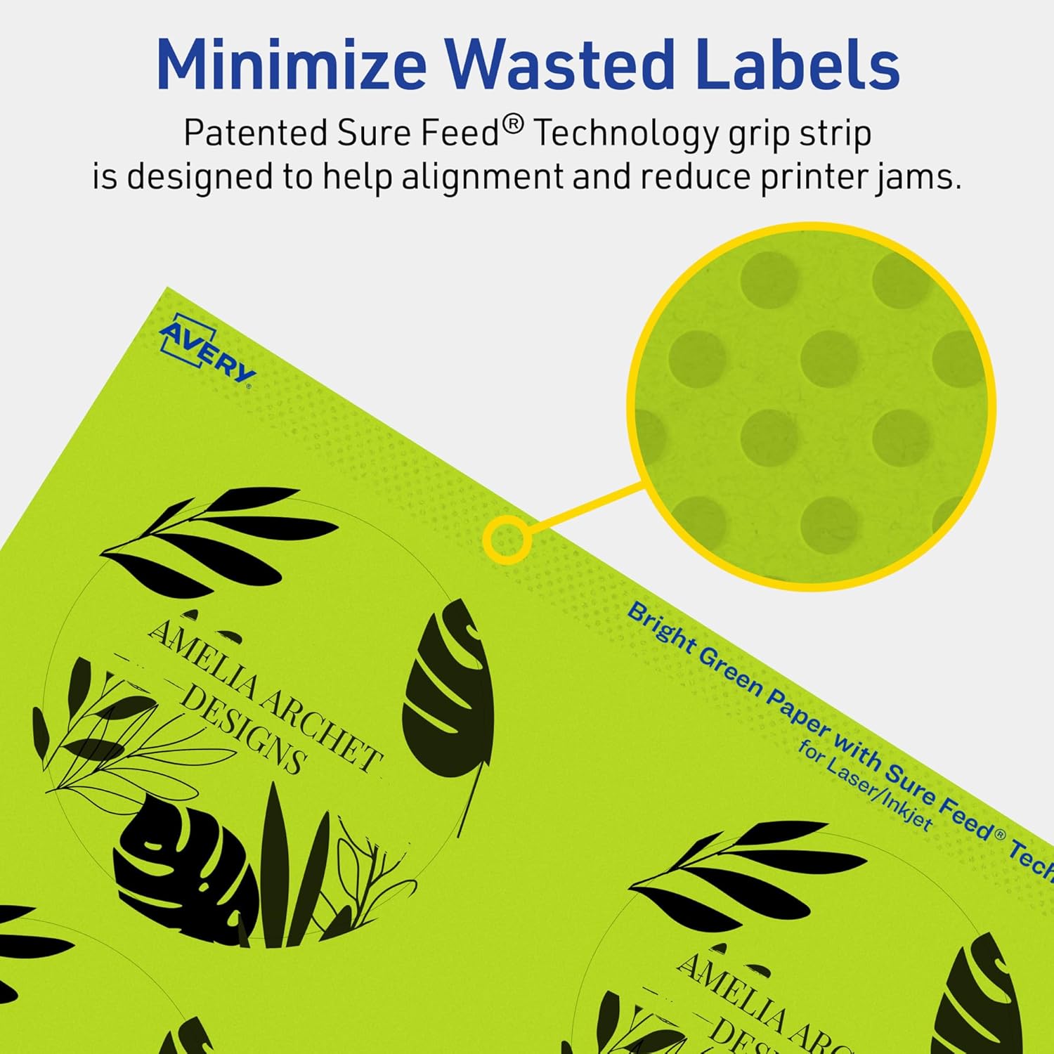 Avery Printable Round Labels, Sure Feed Technology, 3" Diameter, Bright Green, Print-to-The-Edge, Laser/Inkjet Printable