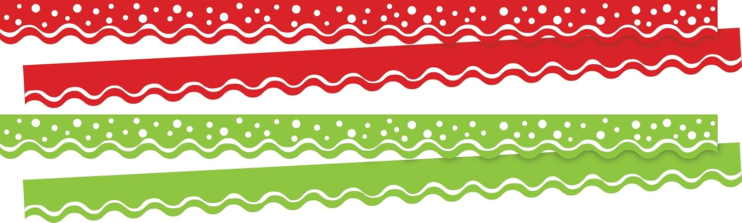 Barker Creek Double-Sided Scalloped Edge Border, Christmas, Cherry & Lime, Trim out Bulletin Boards and Create Colorful Displays with 78' of Designer Double-Sided Border, 2.25" x 78', Set of 2 (4023)