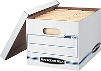 Bankers Box 4 Pack STOR/FILE Basic Duty File Storage Boxes, Standard Assembly, Lift-off Lid, Letter/Legal, White/Blue Standard Packaging