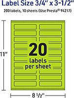 Avery Printable Rectangle Labels, Sure Feed Technology, 3/4" x 3-1/2", Bright Green, Print-to-The-Edge, Laser/Inkjet Compatible