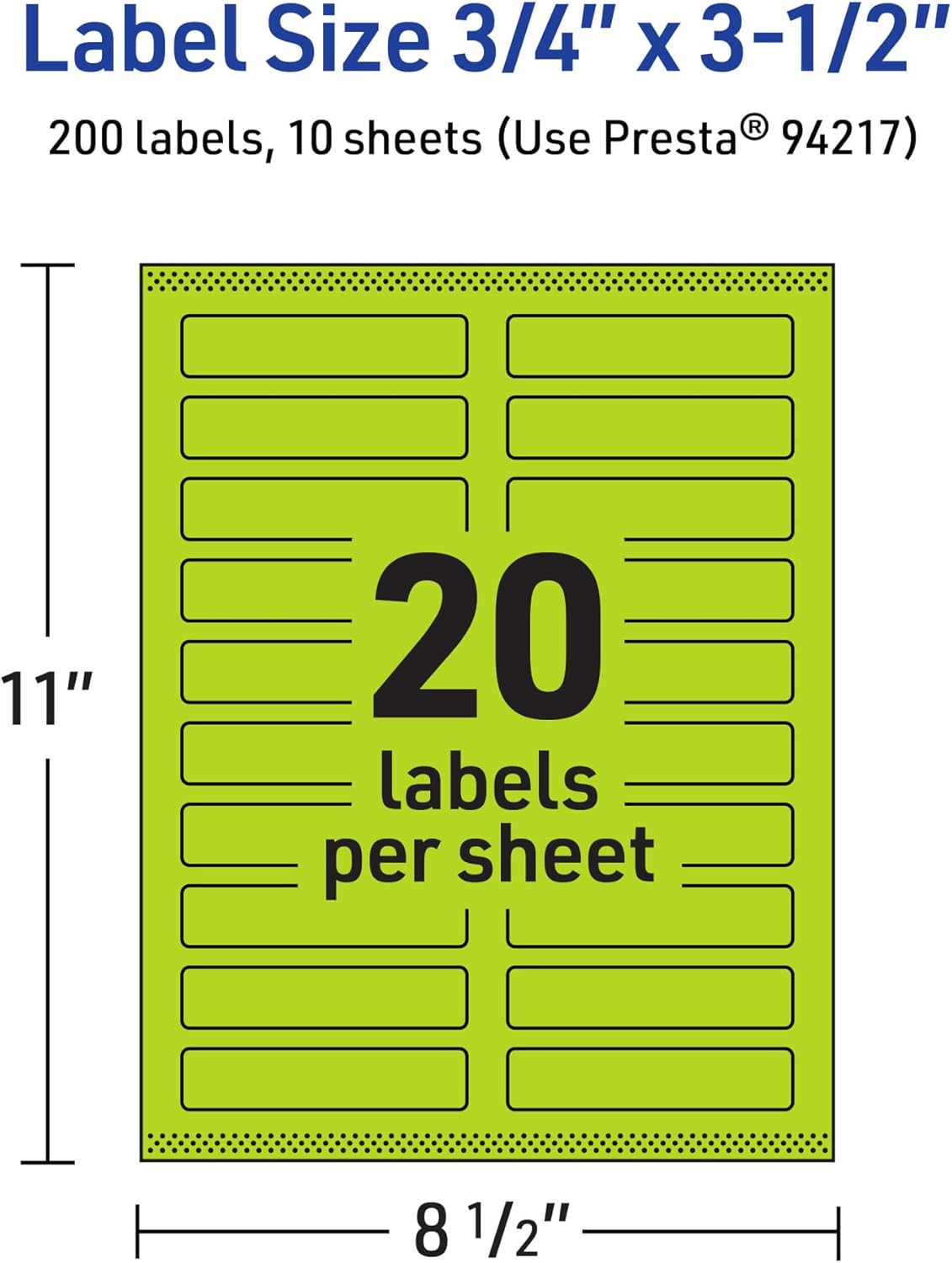 Avery Printable Rectangle Labels, Sure Feed Technology, 3/4" x 3-1/2", Bright Green, Print-to-The-Edge