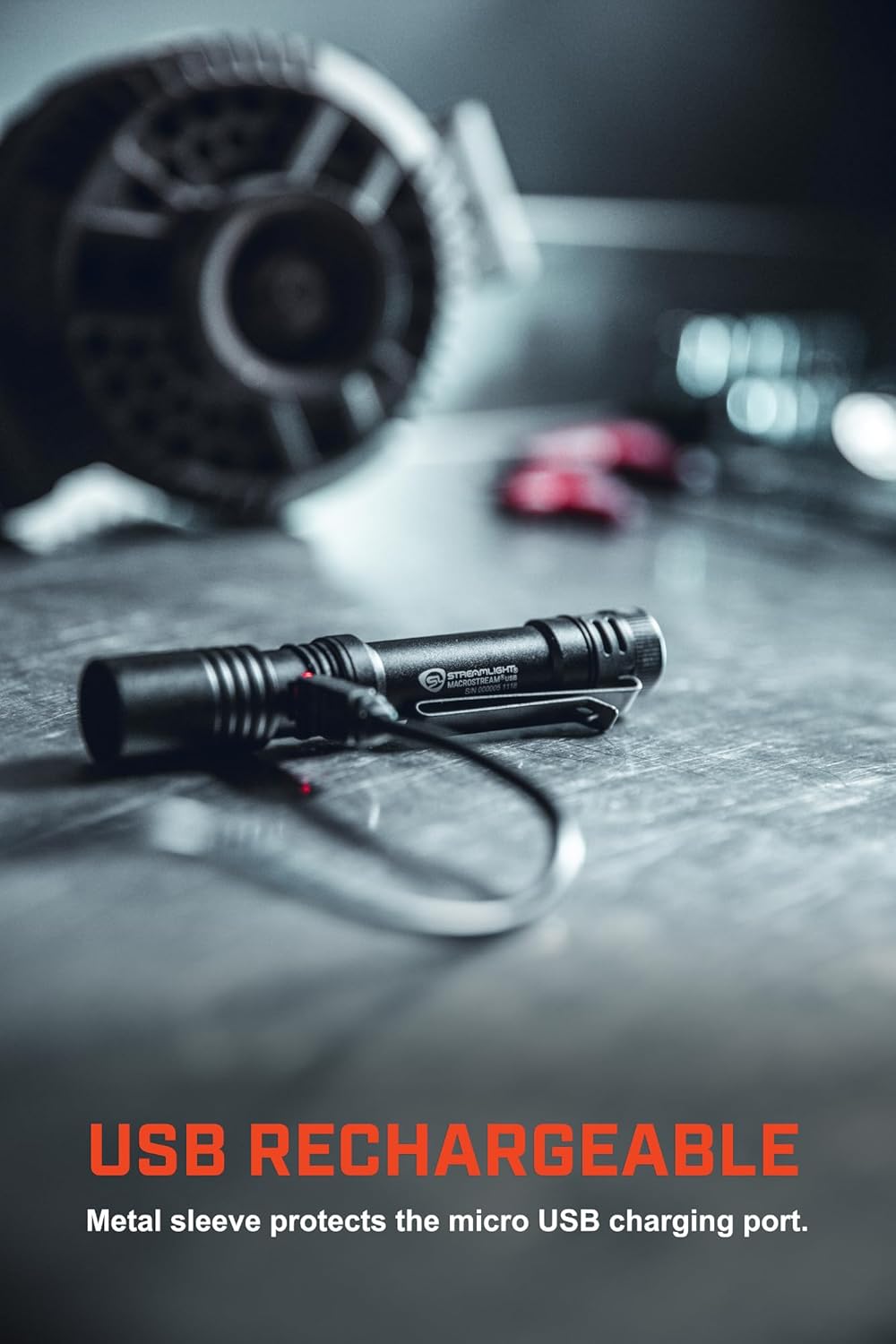 Streamlight 66320 MacroStream USB 500-Lumen 2000-Candela Rechargeable EDC Compact LED Flashlight with USB Cable, Black