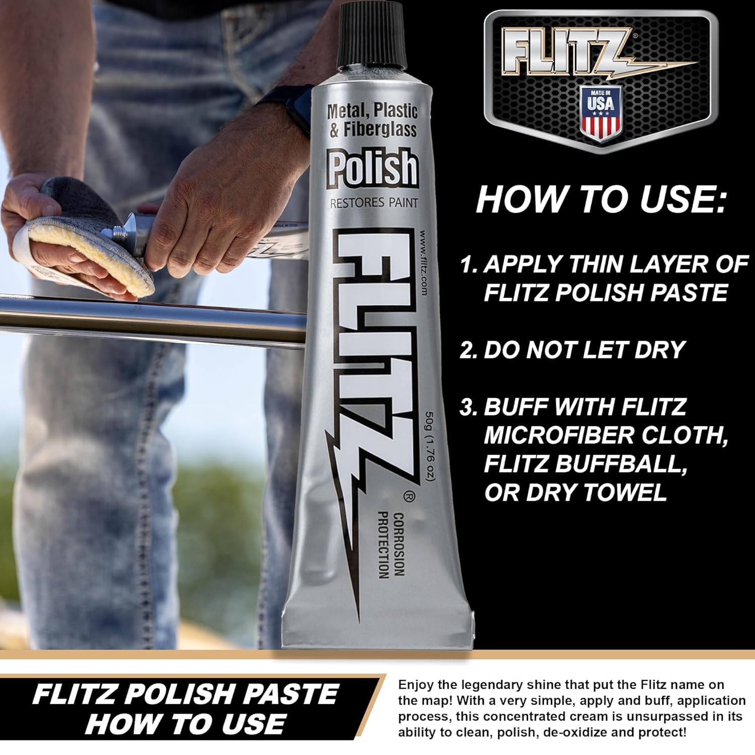 Flitz Multi-Purpose Metal Polish Paste - 1.76oz Tube of USA-Made Metal Scratch Remover - Works on Stainless Steel, Chrome