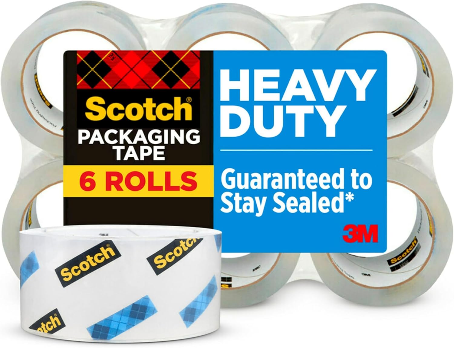 Scotch Heavy Duty Shipping Packing Tape, Clear, 1.88 in x 54.6 yd, 6 Rolls