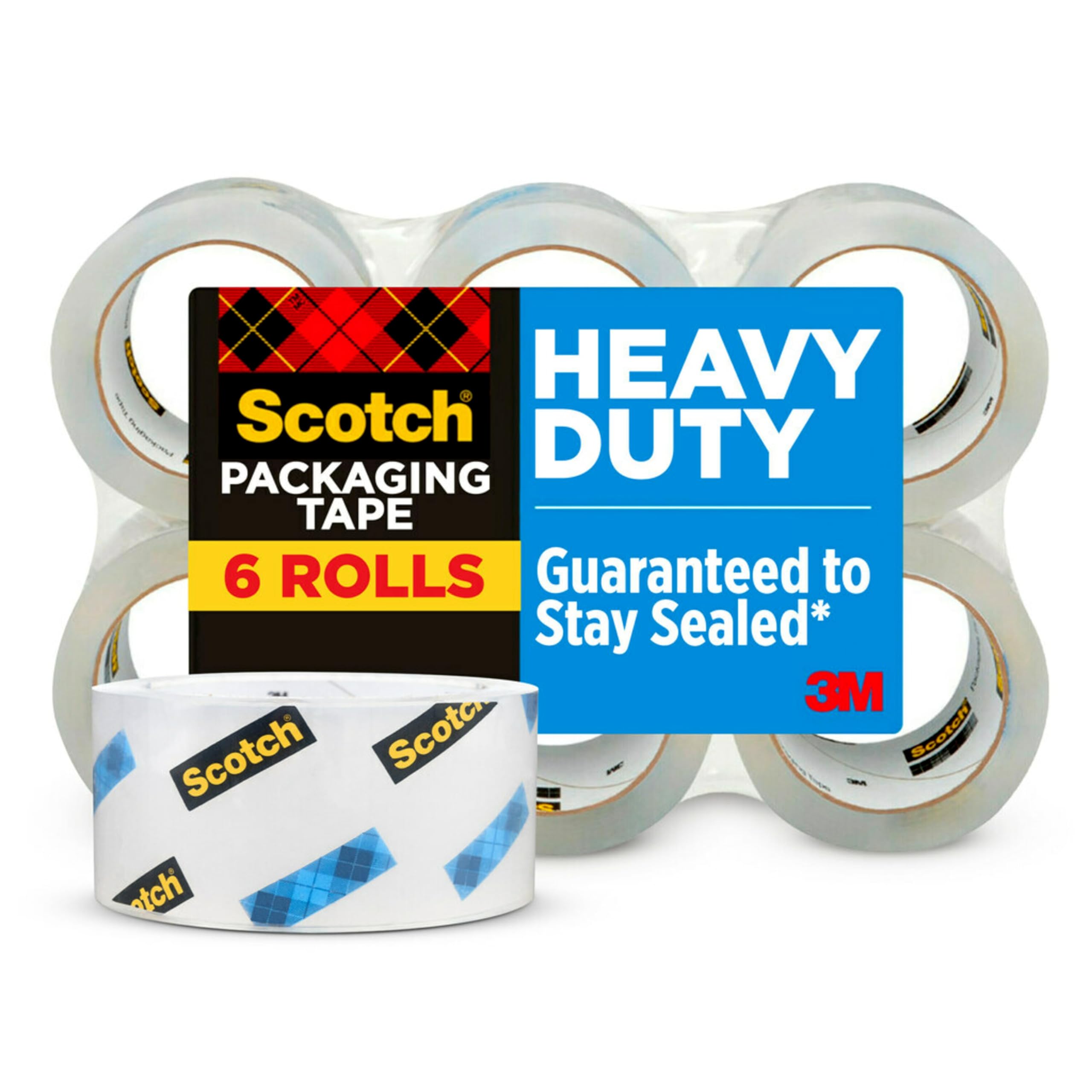 Scotch Heavy Duty Shipping Packing Tape, Clear, 1.88 in x 54.6 yd, 6 Rolls