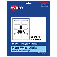 Avery Matte White Scalloped Rectangle Labels, Sure Feed Technology, 2 in x 3 in