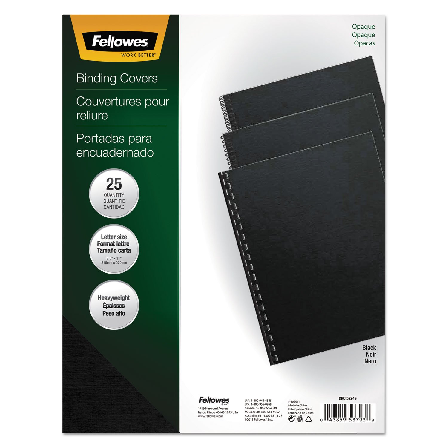 Fellowes Futura Presentation Covers, Letter Size, Black, 25/Pack (5224901)
