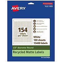 AVERY EcoFriendly Matte White Recycled Round Labels, 0.5" Diameter, Print-to-The-Edge, Permanent Adhesive