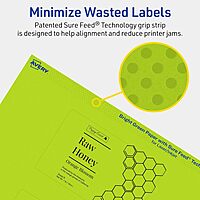 AVERY Printable Rectangle Labels, Sure Feed Technology, 2-1/2" x 4", Bright Green, Print-to-The-Edge, Laser/Inkjet Printable