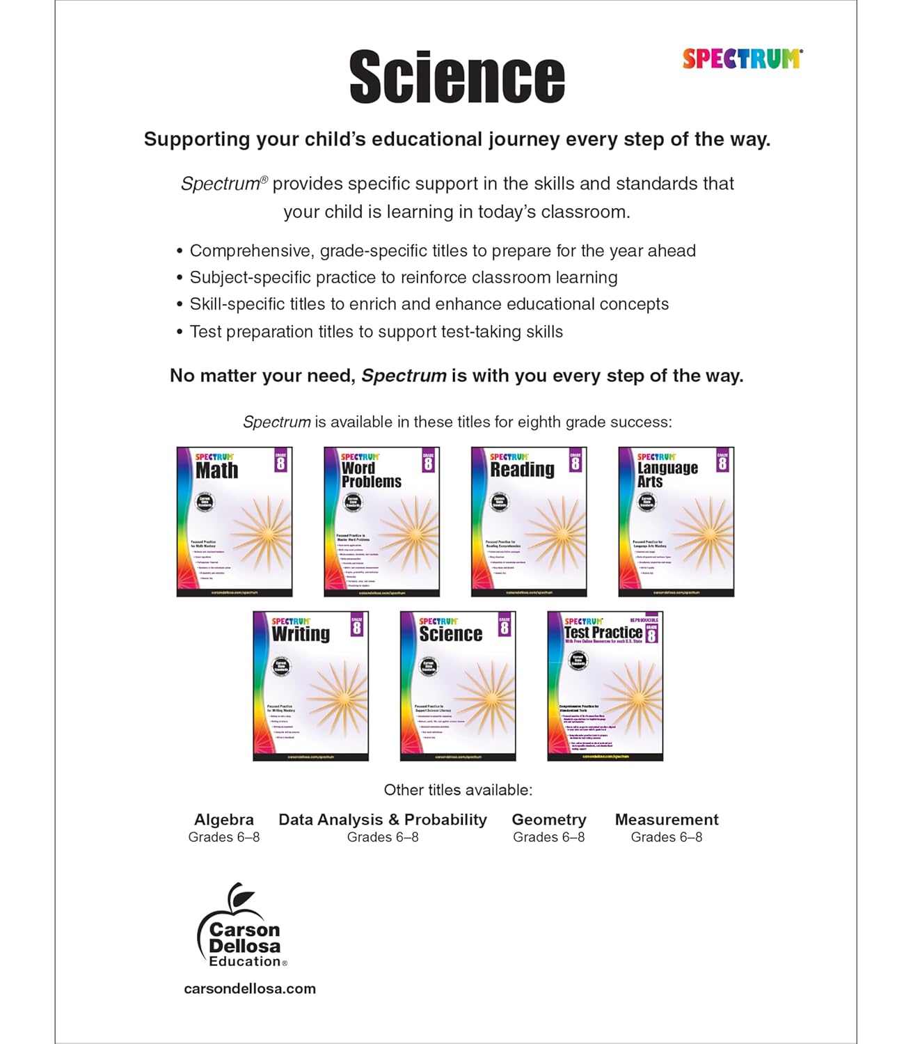 Spectrum 8th Grade Science Workbooks, Ages 13 to 14, Grade 8 Science, Natural, Earth, and Life Science