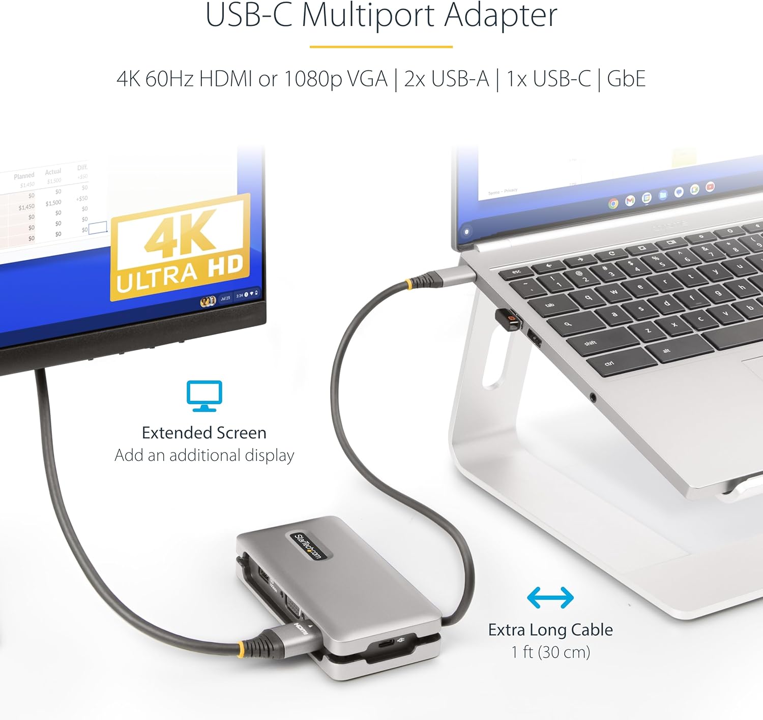 StarTech.com USB-C Docking Station Multiport Adapter with 4K60, 10Gbps USB Hub, 100W PD, Gigabit Ethernet
