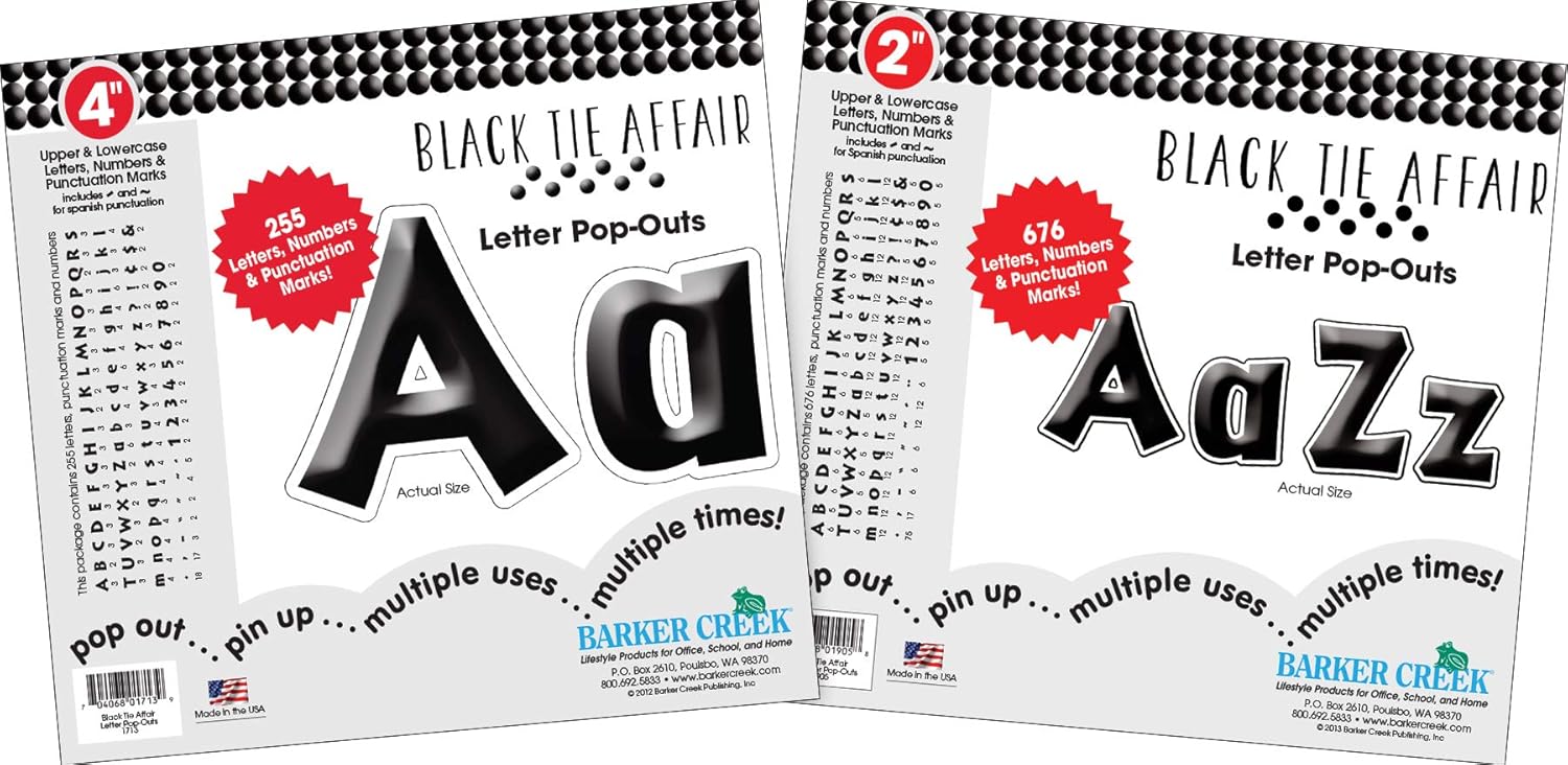 BARKER CREEK Letter Pop-Out Set, 2" & 4" Black Tie Affair, Set Includes 255 4" and 676 2" Letters