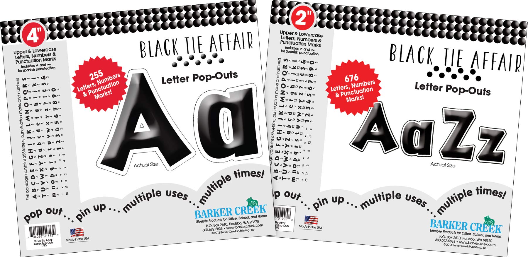 BARKER CREEK Letter Pop-Out Set, 2" & 4" Black Tie Affair, Set Includes 255 4" and 676 2" Letters