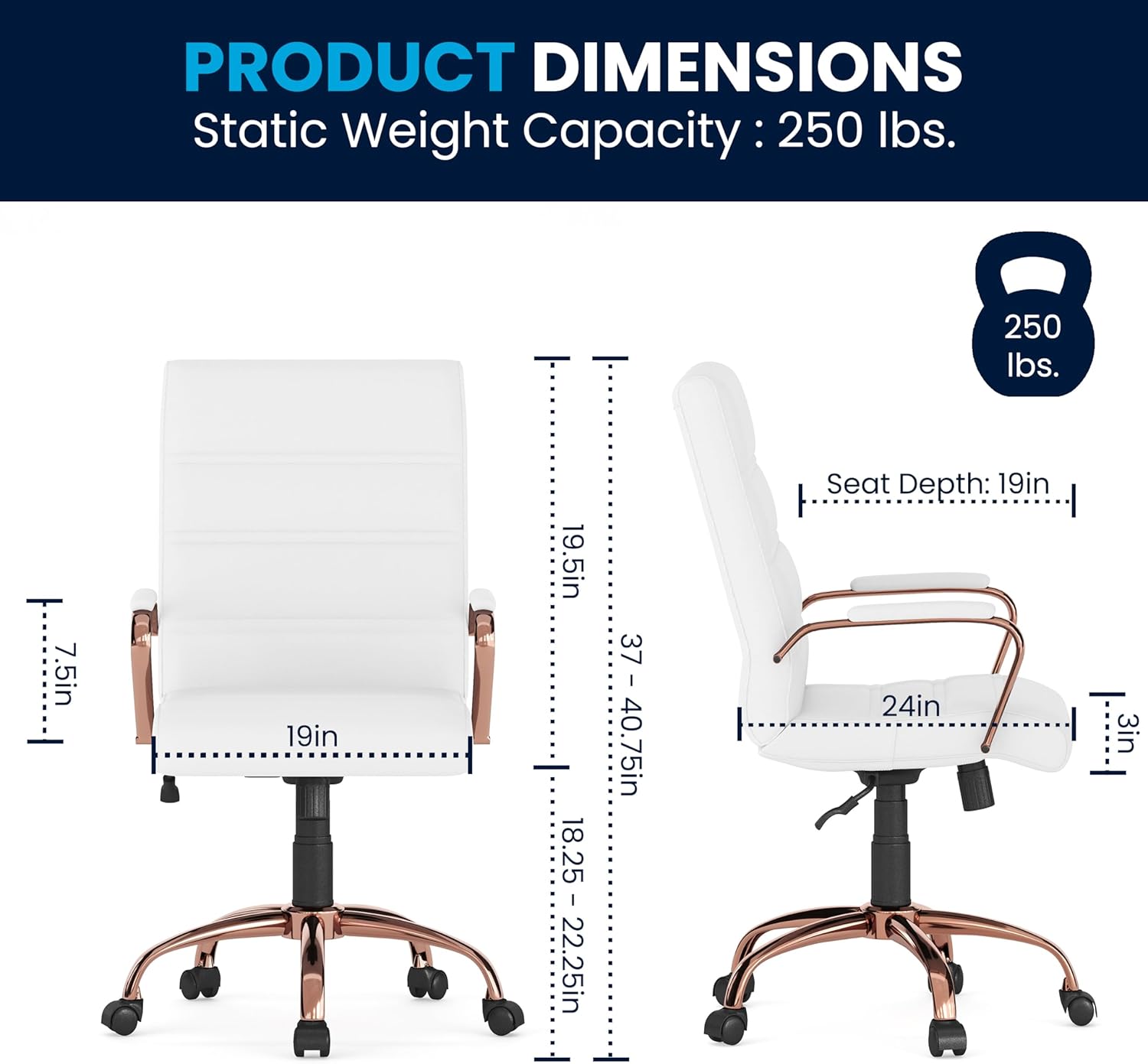 Flash Furniture Whitney Mid-Back Swivel LeatherSoft Desk Chair with Padded Seat and Armrests