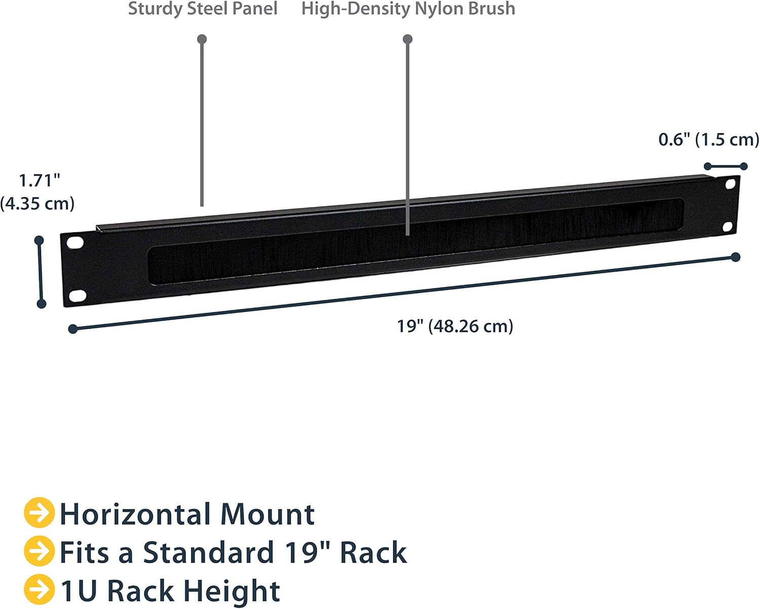 StarTech.com 1U High-density Brush Strip Cable Management Panel, Sturdy Steel Horizontal Data Centre Cable Organizer