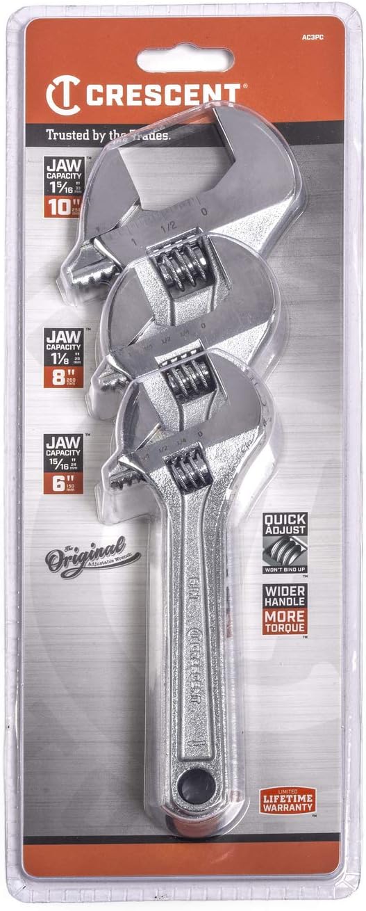 Crescent 3 Pc. Adjustable Wrench Set 6", 8" & 10" - Mechanical & Plumbing Wrenches - Chrome - AC3PC