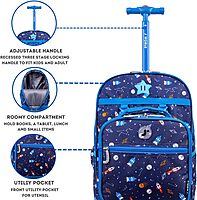 J World New York Unisex Kid's Duo Rolling Backpack with Lunch Box Set, Spaceship, One Size One Size Spaceship