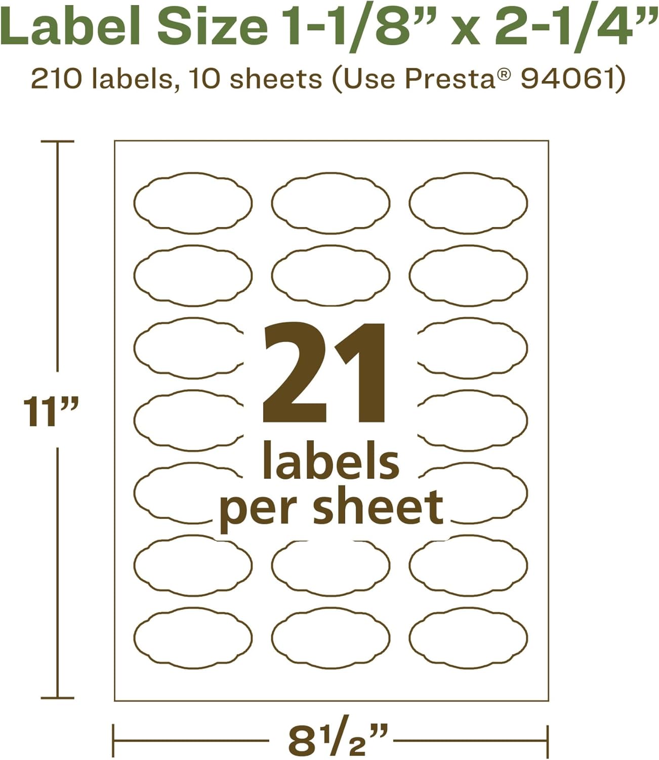 Avery EcoFriendly Matte White Recycled Oval Scalloped Labels, 1-1/8" x 2-1/4", Print-to-The-Edge, Matte White Labels