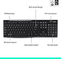 Logitech K270 Wireless Keyboard for Windows, 2.4 GHz Wireless, Full-Size, Number Pad, 8 Multimedia Keys, 2-Year Battery Life, Compatible with PC, Laptop, Black Black 1 Pack Keyboard