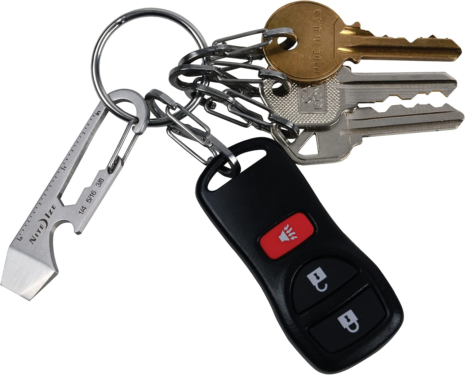 Nite Ize DoohicKey Keychain Multi Tool, Stainless-Steel 5-in-1 Multi Tool With Bottle Opener + Carabiner Clip