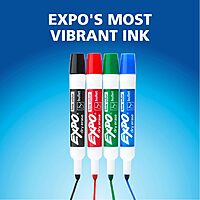 EXPO Dry Erase Markers, Low Odor Ink, Black, Bullet Tip, 12 Count - Whiteboard, Calendar, Organization