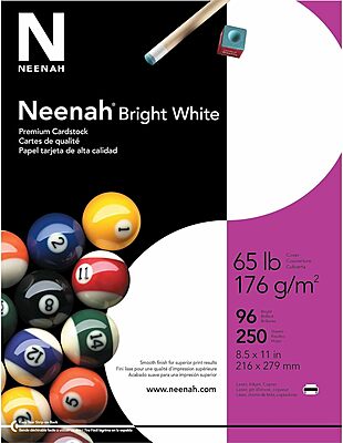 Neenah Bright White Premium Cardstock, 8.5 x 11 in, 65 lb, 250 Pack (91904)