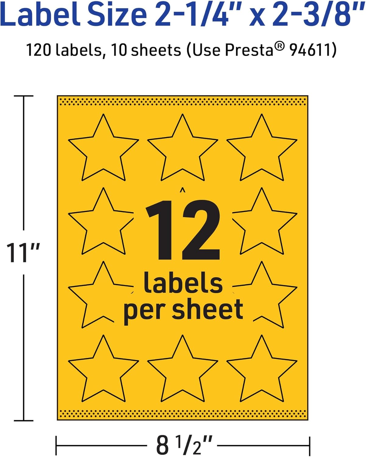 Avery Printable Star Labels, Sure Feed Technology, 2-1/4" x 2-3/8", Bright Yellow, 120