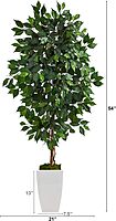 Nearly Natural Ficus 54inH Artificial Plant With Metal Planter, 54inH x 21inW x 19inD, Green/White