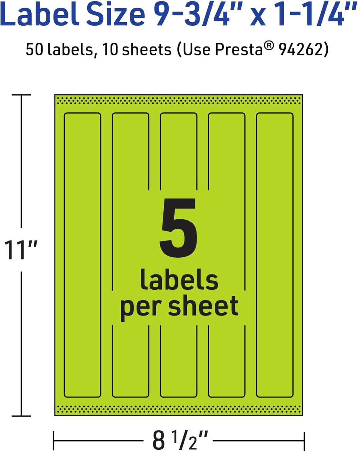 Avery Printable Rectangle Labels, Sure Feed Technology, 9-3/4" x 1-1/4", Bright Green Labels, Print-to-The-Edge