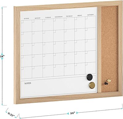 Martha Stewart Everette Magnetic Dry-Erase Monthly Calendar And Cork Board Combo, 18 x 24 in
