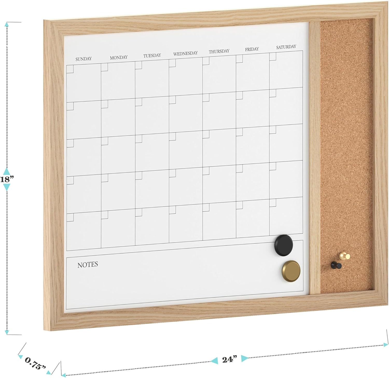Martha Stewart Everette Magnetic Dry-Erase Monthly Calendar And Cork Board Combo, 18 x 24 in