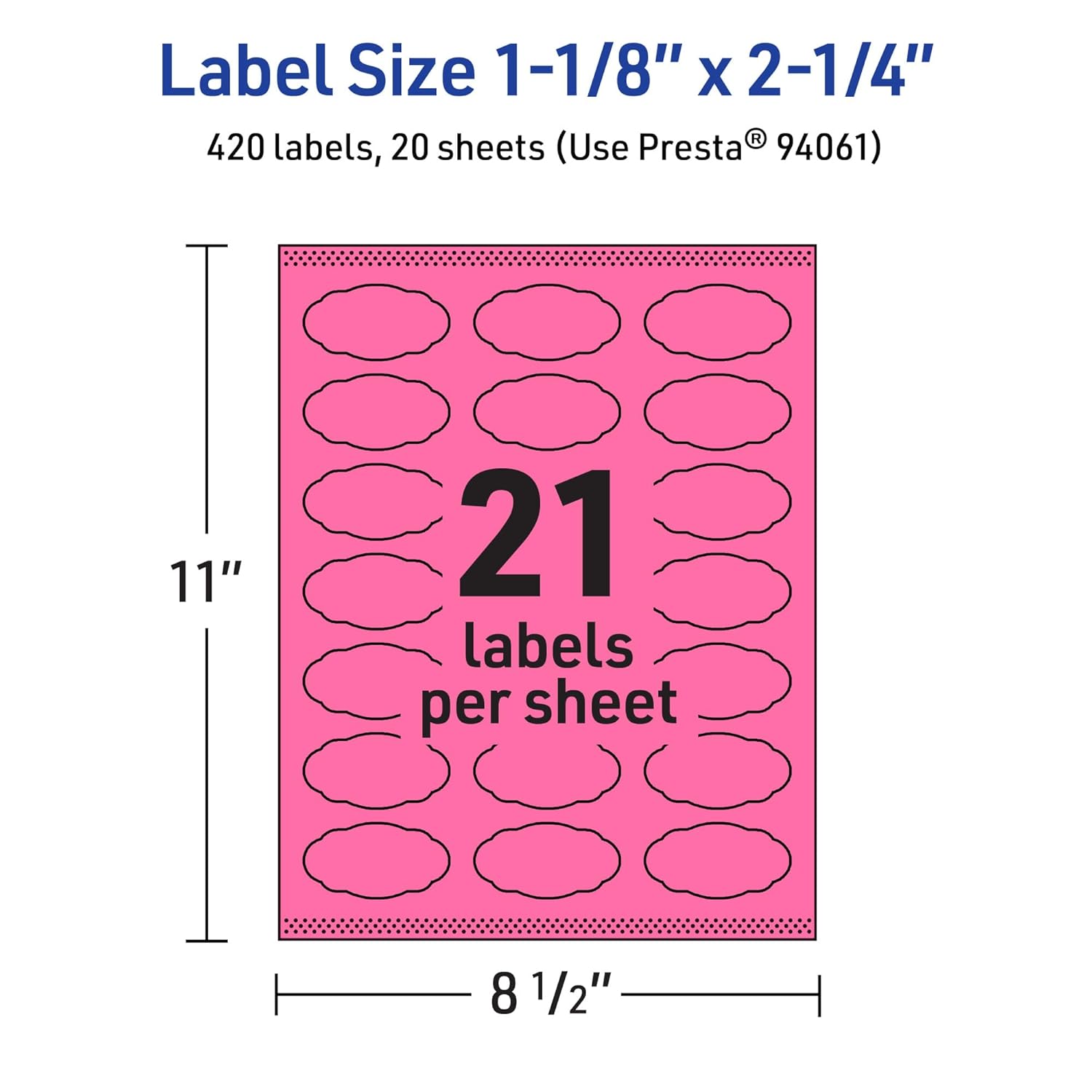 Avery Printable Oval Scalloped Labels, Sure Feed Technology, 1-1/8" x 2-1/4", Bright Pink, Print-to-the-Edge