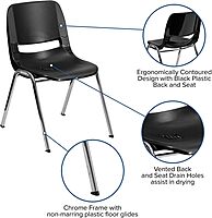 FLASH FURNITURE HERCULES Series 880 lb Capacity Ergonomic Shell Stack Chair with Chrome Frame 18" Seat Height