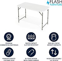 Flash Furniture 4' Rectangular Plastic Folding Event Table with Adjustable Legs and Carrying Handle