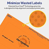 Avery Printable Rectangle Labels, Sure Feed Technology, 2.5" x 7", Bright Orange, Print-to-The-Edge, Laser/Inkjet