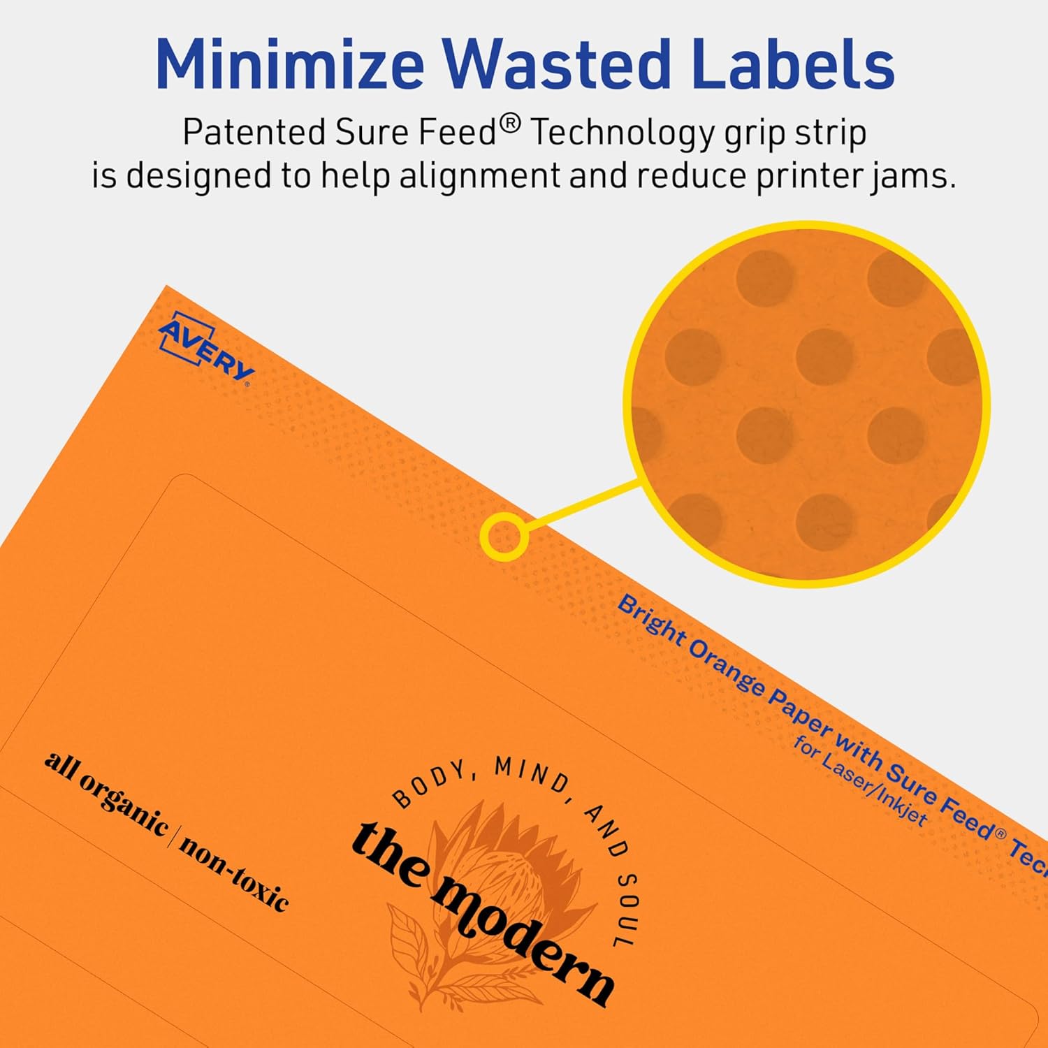 Avery Printable Rectangle Labels, Sure Feed Technology, 2.5" x 7", Bright Orange, Print-to-The-Edge, Laser/Inkjet
