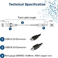 C2G USB Cable, USB 2.0 Cable, USB A to B Cable, 9.84 Feet (3 Meters), Black, Cables to Go 28103