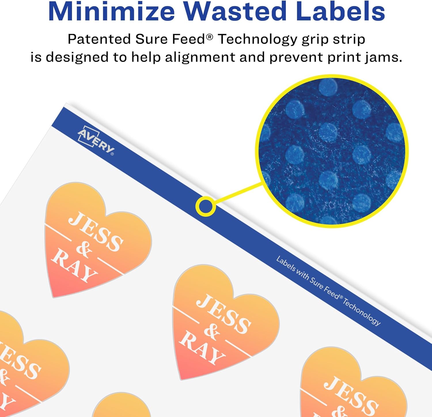 Avery Matte White Removable Heart Labels, 1.5" x 1.5", Sure Feed Technology, Print-to-The-Edge, Laser/Inkjet Printable