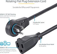 StarTech.com Power Extension Cord NEMA 5-15P to NEMA 5-15R