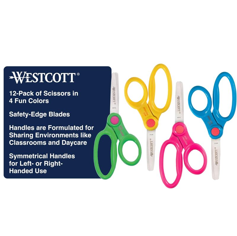 WESTCOTT 5-Inch Kids Safety Scissors, 12-Pack