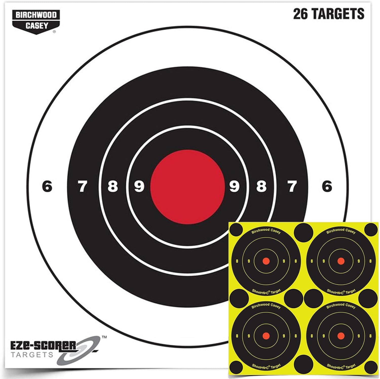 BIRCHWOOD CASEY 8" Eze-Scorer Bull's-Eye Practice Shoot-Up Brilliant White Paper Targets for Indoor and Outdoor Use