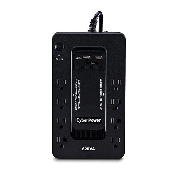 CyberPower ST625U Standby UPS System, 625VA/360W, 8 Outlets, 2 USB Charging Ports, Compact, Black