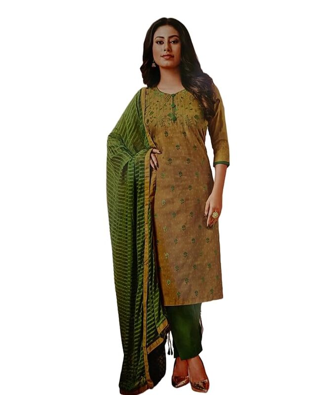 Unstitched Embroidery Traditional Indian elegance in mustard and green