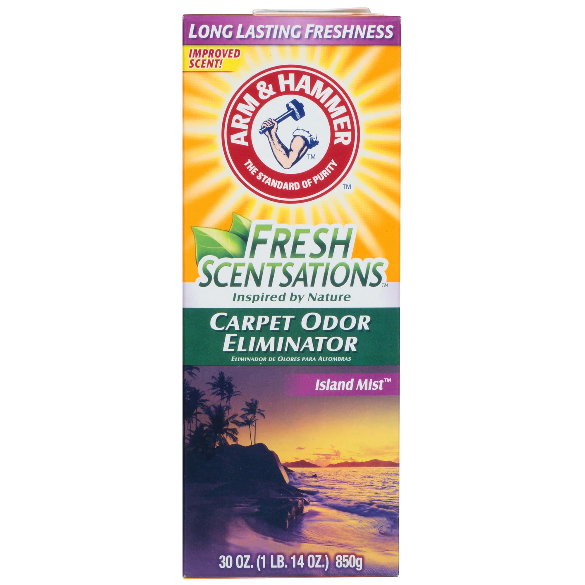 Arm & Hammer Fresh Scentsations Carpet Odor Eliminator, Island Mist, 30 oz Box, 6/Carton
