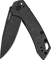Kershaw Radar Folding Pocket Knife, 2.9 inch BlackWash Finish Blade, Black Handle, Pocketclip